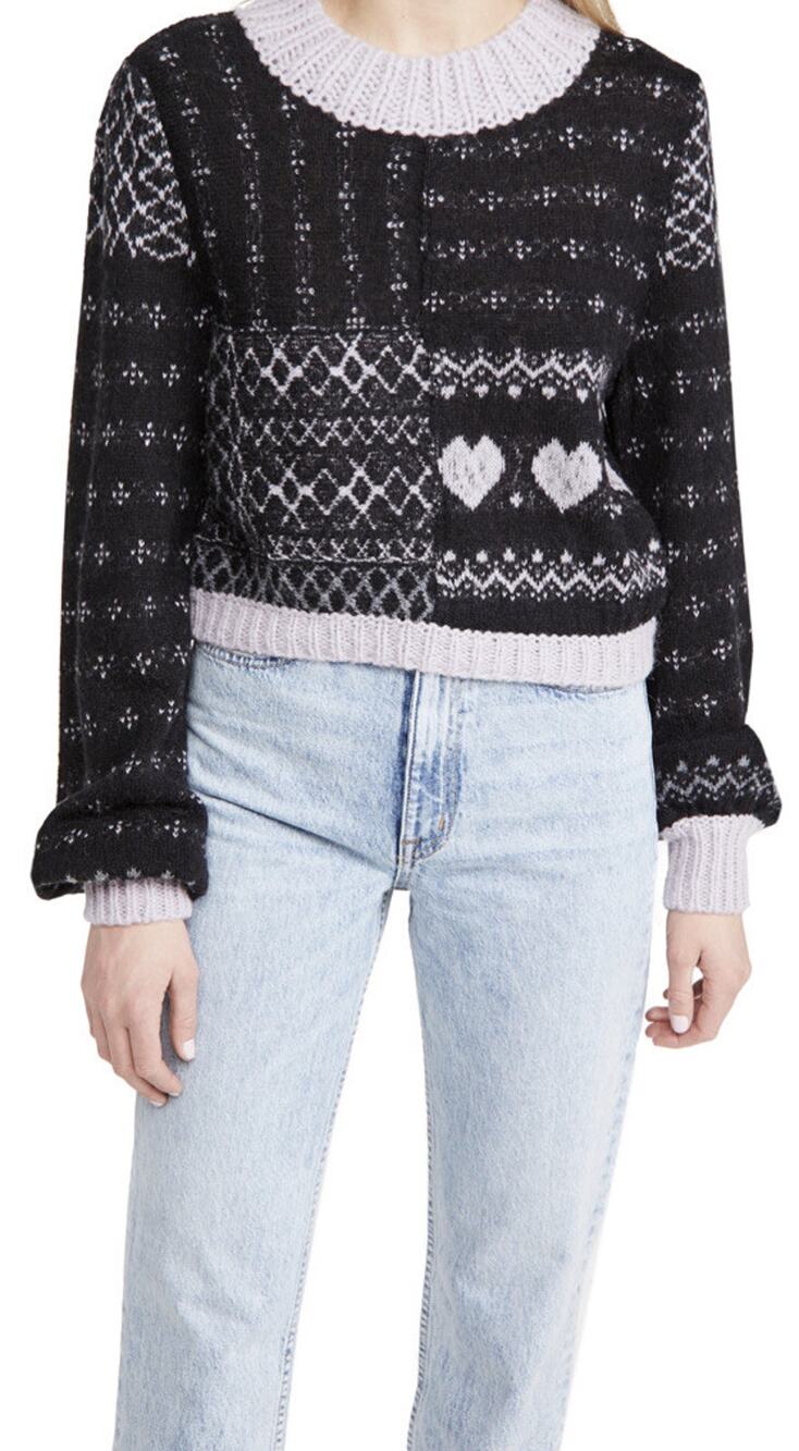 Free People Snow Globe Pullover Sweater Onyx Combo Size S A1453